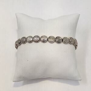 Swirl Round Silver Tone Metal Bead Slider Bracelet Brown Cord Adjustable Unisex